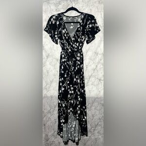 Floral Maxi Garden Party Wrap Summer Dress XS West Kei High Low Black and White